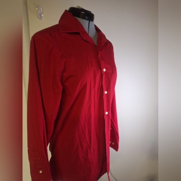 Mens Red Button Down Shirt Size 14-14.5  32/33 - Picture 2 of 4